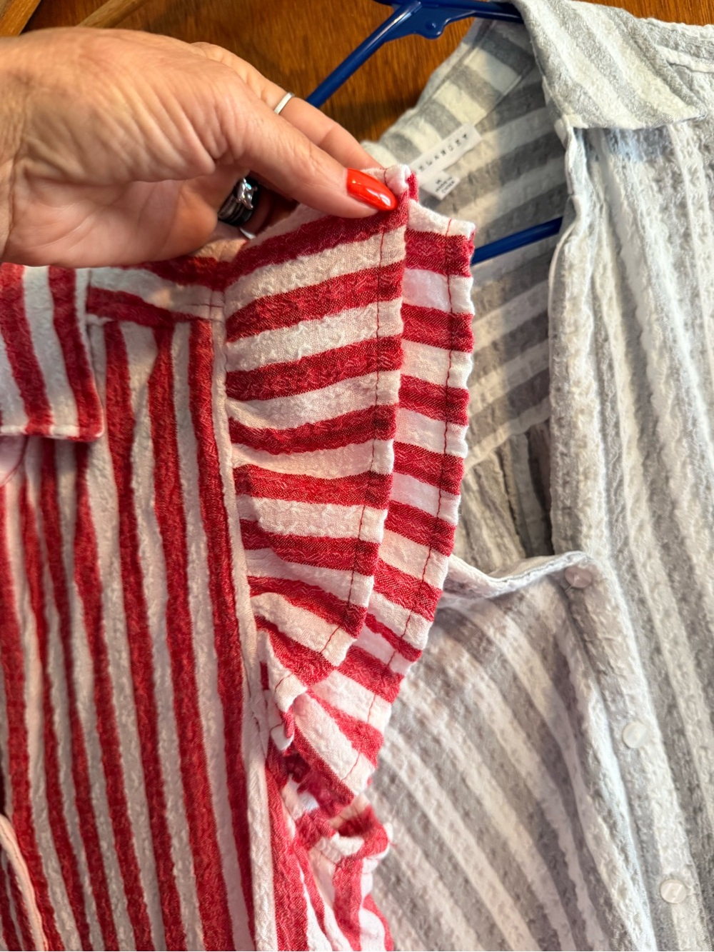 Bundle- Jane and Delancey Red & White/grey white Striped Button-Down Tops (Pair) - Picture 11 of 12